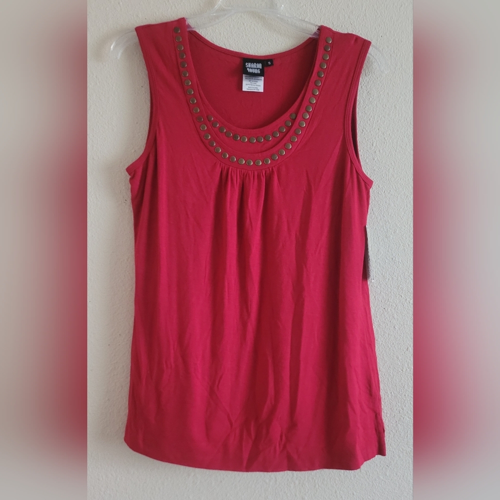 Sharon Young Sz Small Sleeveless Stud-Trim Scoop Neck Tank